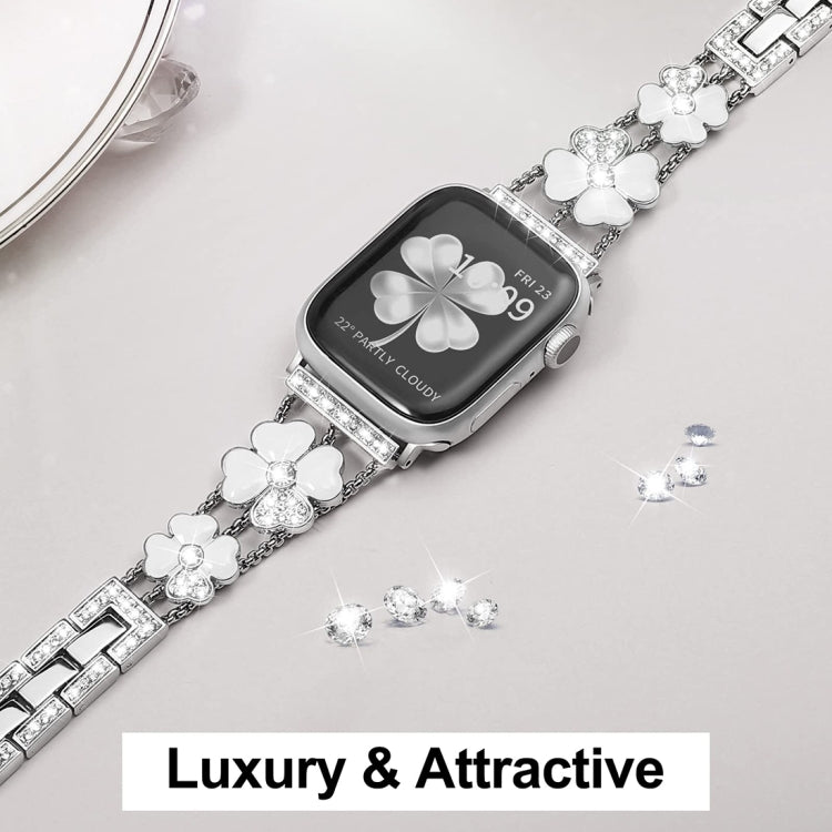 For Apple Watch 2 42 mm Petal Metal Diamond Watch Band(Silver+White) - Watch Bands by PMC Jewellery | Online Shopping South Africa | PMC Jewellery