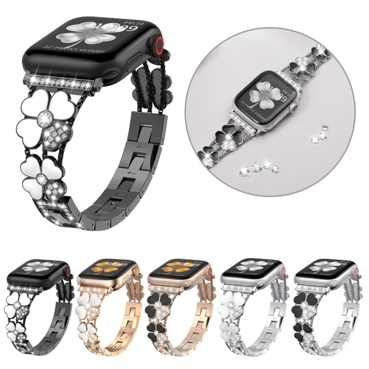 For Apple Watch 42mm Petal Metal Diamond Watch Band(Sliver+White) -  by PMC TechLife | Online Shopping South Africa | PMC TechLife