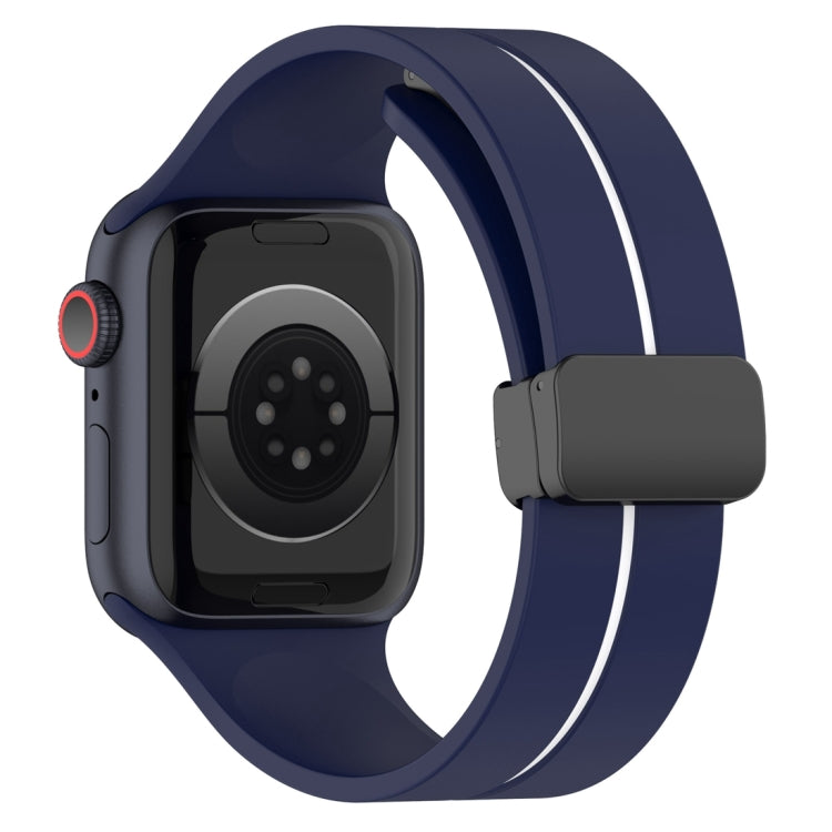 Two Color Folding Buckle Silicone Watch Band For Apple Watch 8 41mm(Midnight Blue+White) -  by PMC TechLife | Online Shopping South Africa | PMC TechLife