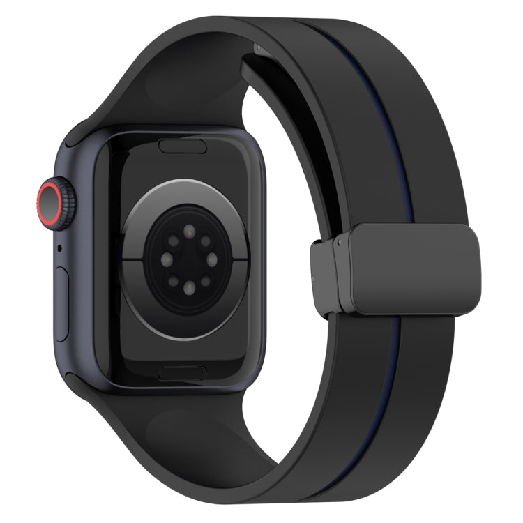 Two Color Folding Buckle Silicone Watch Band For Apple Watch 8 45mm(Black+Blue) -  by PMC TechLife | Online Shopping South Africa | PMC TechLife