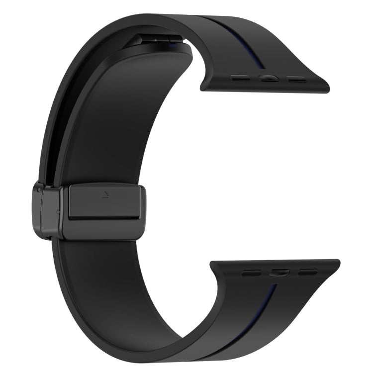 Two Color Folding Buckle Silicone Watch Band For Apple Watch 8 45mm(Black+Blue) -  by PMC TechLife | Online Shopping South Africa | PMC TechLife