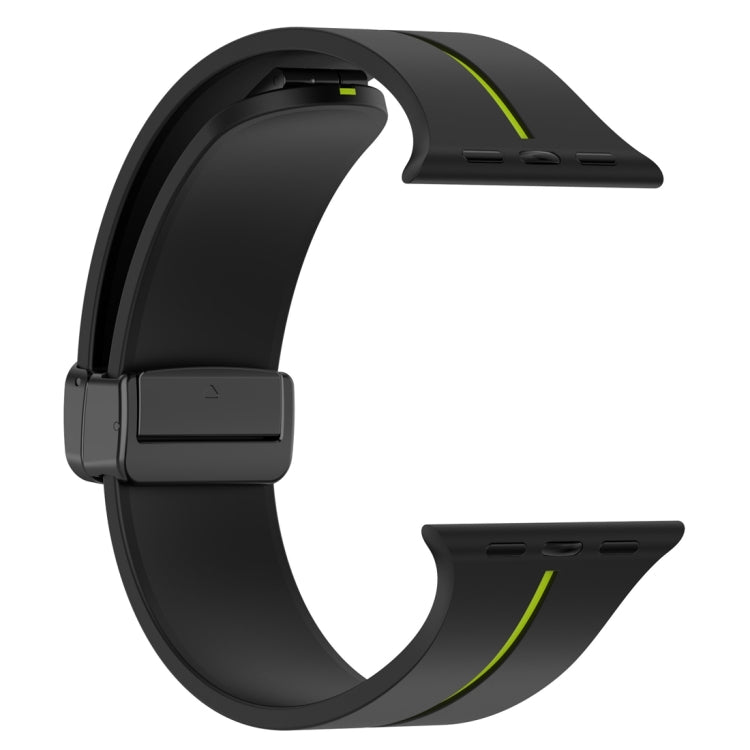 Two Color Folding Buckle Silicone Watch Band For Apple Watch 7 41mm(Black+Lime) -  by PMC TechLife | Online Shopping South Africa | PMC TechLife