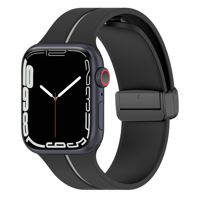 Two Color Folding Buckle Silicone Watch Band For Apple Watch 7 45mm(Black+Grey) -  by PMC Jewellery | Online Shopping South Africa | PMC Jewellery