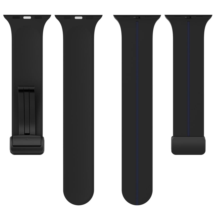 Two Color Folding Buckle Silicone Watch Band For Apple Watch 7 45mm(Black+Blue) - Watch Bands by PMC TechLife | Online Shopping South Africa | PMC TechLife