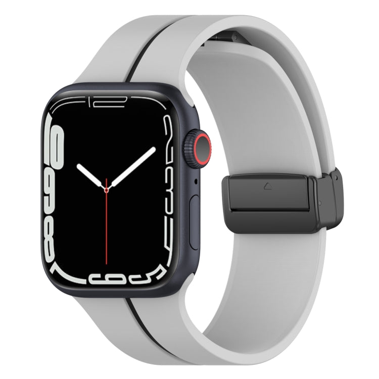 Two Color Folding Buckle Silicone Watch Band For Apple Watch 7 45mm(Light Grey+Black) - Watch Bands by PMC Jewellery | Online Shopping South Africa | PMC Jewellery