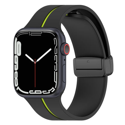 Two Color Folding Buckle Silicone Watch Band For Apple Watch SE 2022 44mm(Black+Lime) - Watch Bands by PMC Jewellery | Online Shopping South Africa | PMC Jewellery