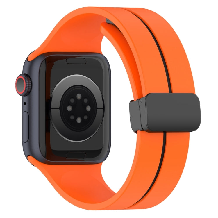 Two Color Folding Buckle Silicone Watch Band For Apple Watch 6 44mm(Orange+Black) - Watch Bands by PMC Jewellery | Online Shopping South Africa | PMC Jewellery