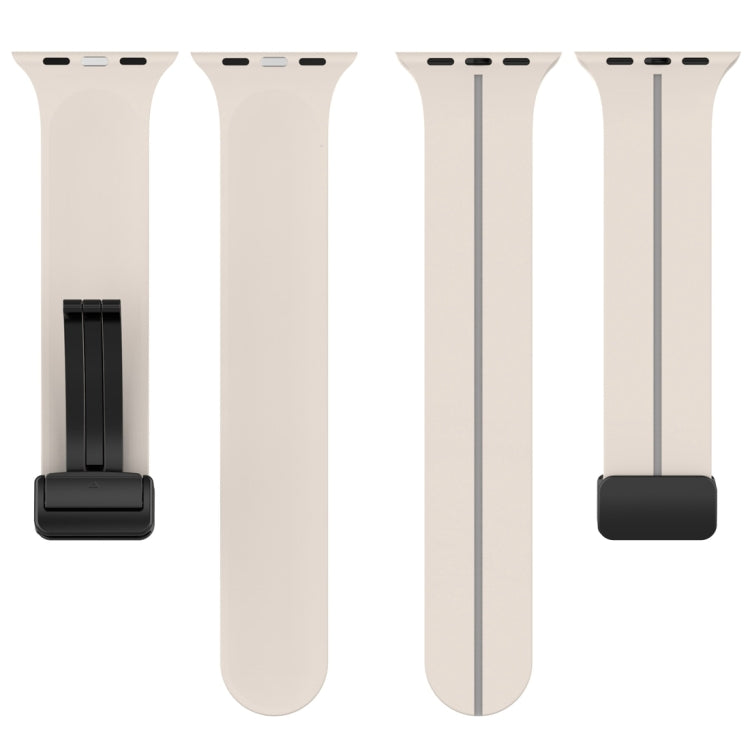 Two Color Folding Buckle Silicone Watch Band For Apple Watch 5 44mm(Starlight+Grey) -  by PMC TechLife | Online Shopping South Africa | PMC TechLife