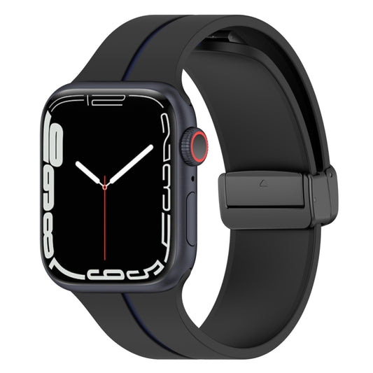 Two Color Folding Buckle Silicone Watch Band For Apple Watch 3 38mm(Black+Blue) -  by PMC Jewellery | Online Shopping South Africa | PMC Jewellery