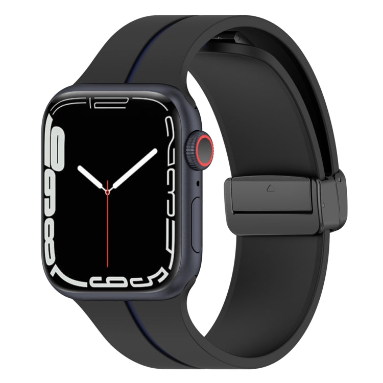 Two Color Folding Buckle Silicone Watch Band For Apple Watch 2 38mm(Black+Blue) - Watch Bands by PMC Jewellery | Online Shopping South Africa | PMC Jewellery