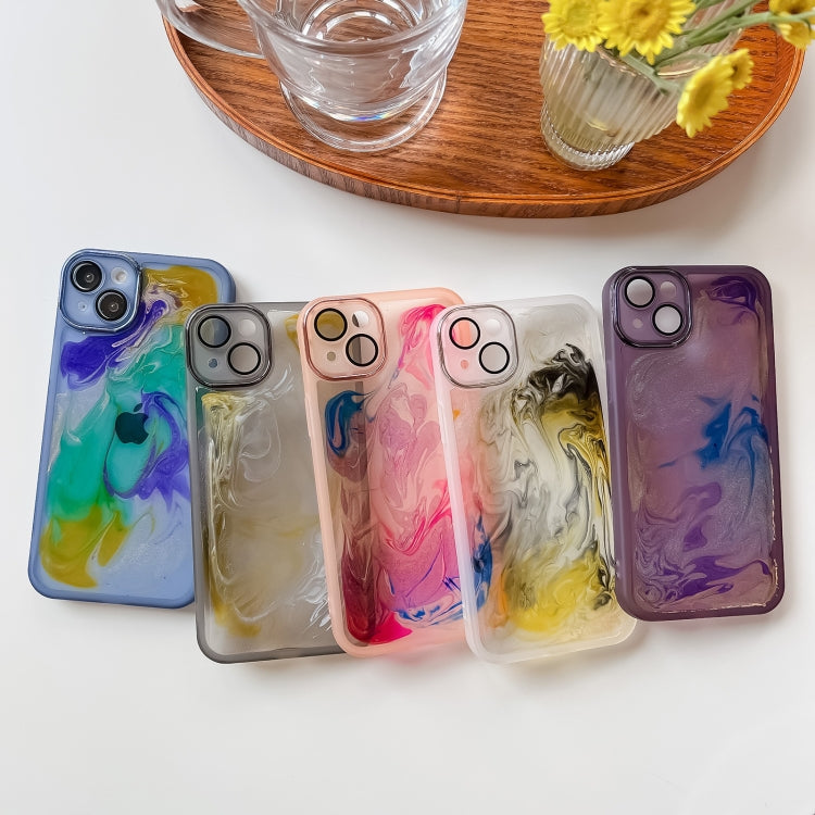 For iPhone 14 Plus Oil Painting Electroplating TPU Phone Case(Pink) - iPhone 14 Plus Cases by PMC TechLife | Online Shopping South Africa | PMC TechLife