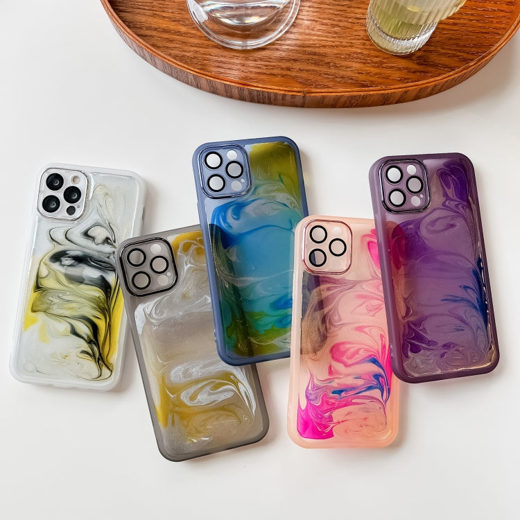 For iPhone 12 Pro Oil Painting Electroplating TPU Phone Case(Blue) - iPhone 12 / 12 Pro Cases by PMC TechLife | Online Shopping South Africa | PMC TechLife