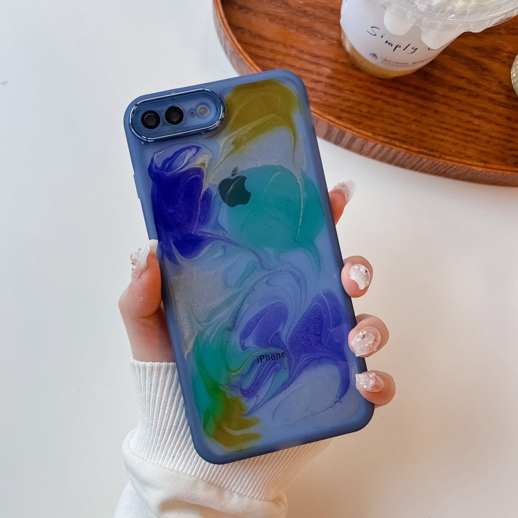For iPhone 8 Plus / 7 Plus Oil Painting Electroplating TPU Phone Case(Blue) - More iPhone Cases by PMC TechLife | Online Shopping South Africa | PMC TechLife