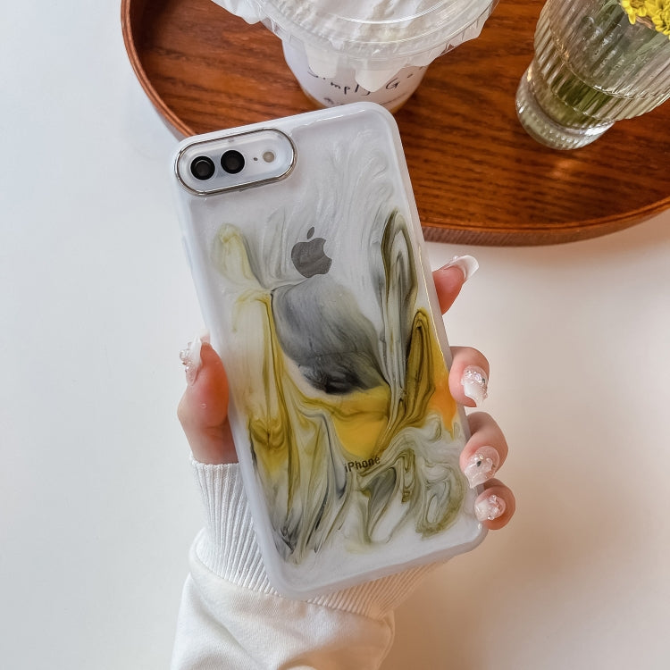 For iPhone 8 Plus / 7 Plus Oil Painting Electroplating TPU Phone Case(White) - More iPhone Cases by PMC TechLife | Online Shopping South Africa | PMC TechLife