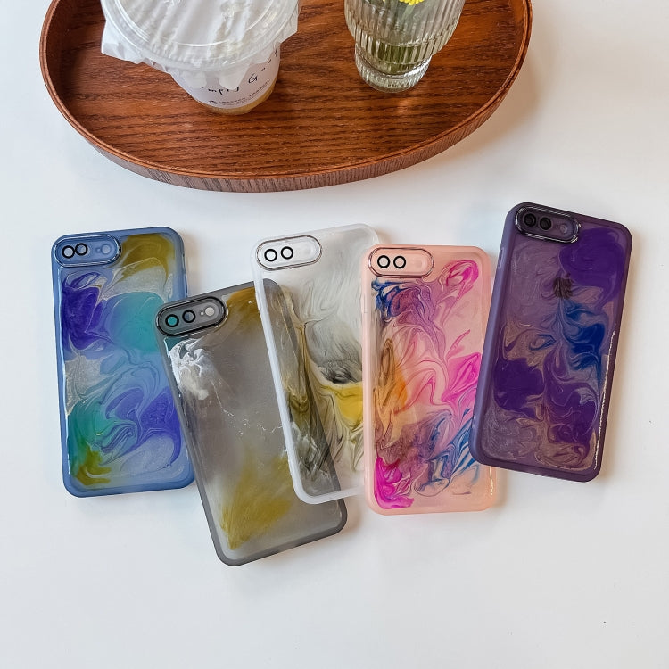 For iPhone 8 Plus / 7 Plus Oil Painting Electroplating TPU Phone Case(White) - More iPhone Cases by PMC TechLife | Online Shopping South Africa | PMC TechLife