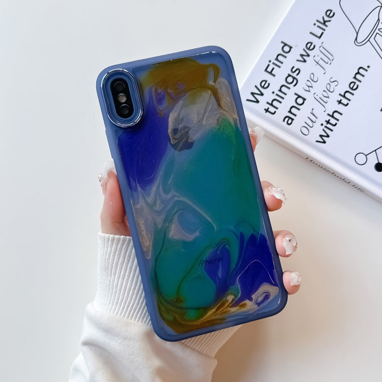 For iPhone XS Max Oil Painting Electroplating TPU Phone Case(Blue) - More iPhone Cases by PMC TechLife | Online Shopping South Africa | PMC TechLife