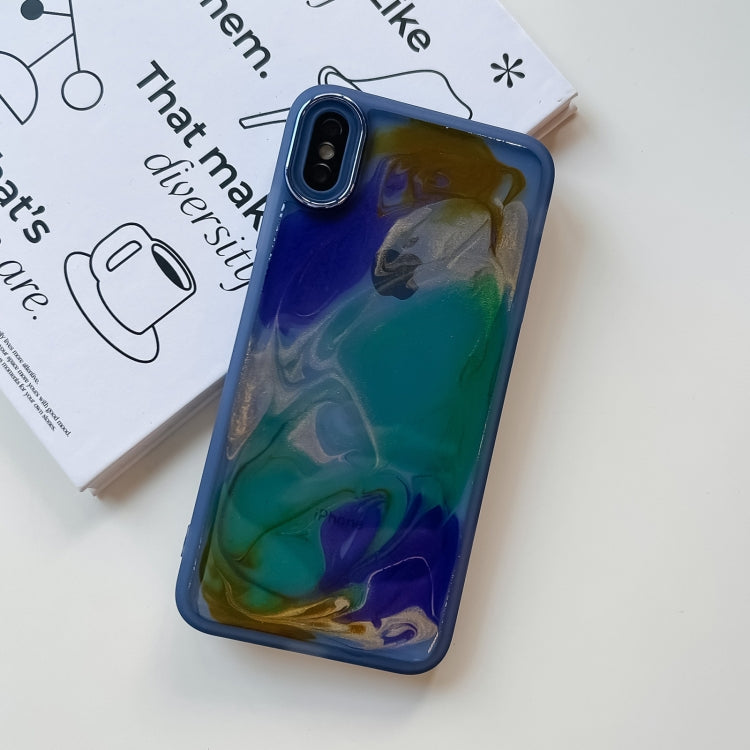For iPhone XS Max Oil Painting Electroplating TPU Phone Case(Blue) - More iPhone Cases by PMC TechLife | Online Shopping South Africa | PMC TechLife