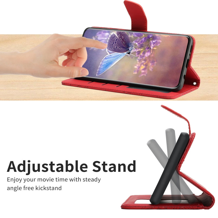 For Xiaomi Poco F5 HT03 Skin Feel Butterfly Embossed Flip Leather Phone Case(Red) - free shipping - PMC TechLife - Order now!