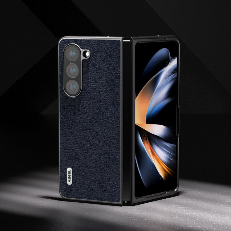 For Samsung Galaxy Z Fold5 ABEEL Cross Texture Genuine Leather Phone Case(Blue) - free shipping - PMC TechLife - Order now!