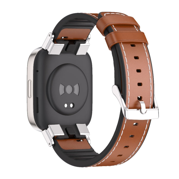 For Redmi Watch 3 Mijobs TPU Leather Watch Band(Brown Silver) - Watch Bands by MIJOBS | Online Shopping South Africa | PMC Jewellery | Buy Now Pay Later Mobicred