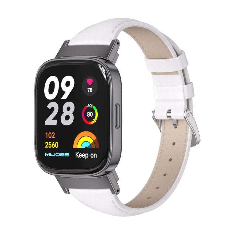 For Redmi Watch 3 Mijobs Genuine Leather Slim Watch Band(White Black) -  by MIJOBS | Online Shopping South Africa | PMC TechLife