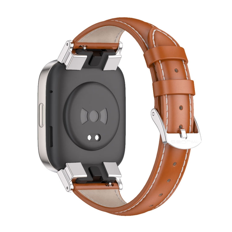 For Redmi Watch 3 Mijobs Genuine Leather Slim Watch Band(Orange Silver) - free shipping - PMC TechLife - Order now!