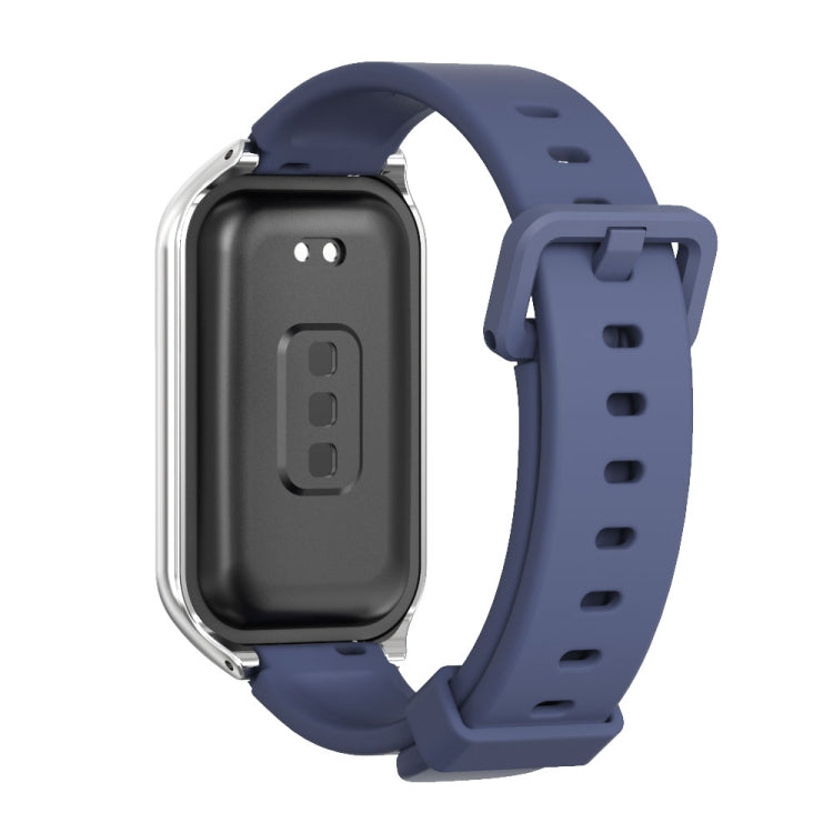 For Xiaomi Smart Band 8 Active / Redmi Band 2 Mijobs Metal Shell Silicone Watch Band(Midnight Blue Silver) - Watch Bands by MIJOBS | Online Shopping South Africa | PMC TechLife | Buy Now Pay Later Mobicred