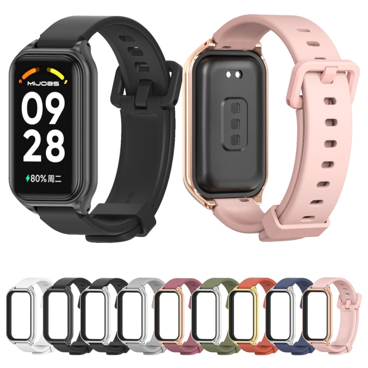 For Xiaomi Smart Band 8 Active / Redmi Band 2 Mijobs Metal Shell Silicone Watch Band(Black Silver) - Watch Bands by MIJOBS | Online Shopping South Africa | PMC TechLife | Buy Now Pay Later Mobicred