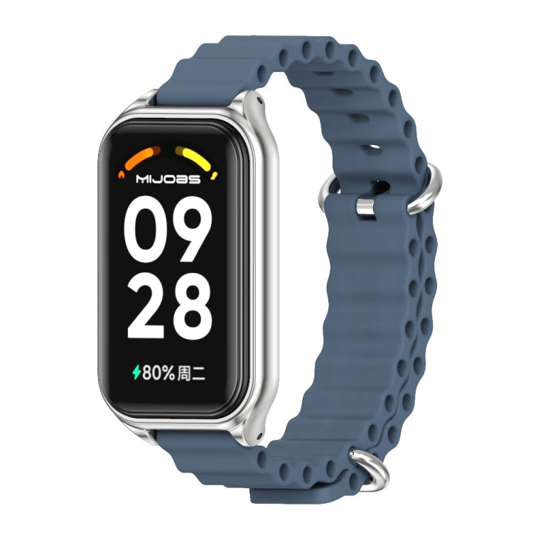 For Xiaomi Smart Band 8 Active / Redmi Band 2 Mijobs Metal Shell Ocean Silicone Watch Band(Dark Blue Silver) - Watch Bands by MIJOBS | Online Shopping South Africa | PMC TechLife | Buy Now Pay Later Mobicred