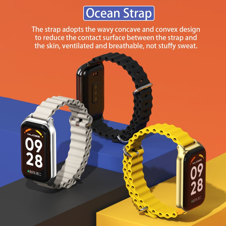 For Xiaomi Smart Band 8 Active / Redmi Band 2 Mijobs Metal Shell Ocean Silicone Watch Band(Grey Silver) - Watch Bands by MIJOBS | Online Shopping South Africa | PMC TechLife | Buy Now Pay Later Mobicred
