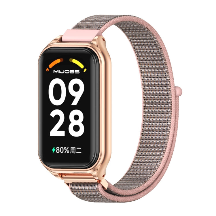 For Redmi Band 2 Mijobs Metal Shell Breathable Nylon Loop Watch Band(Pink Rose Gold) - Watch Bands by MIJOBS | Online Shopping South Africa | PMC Jewellery | Buy Now Pay Later Mobicred