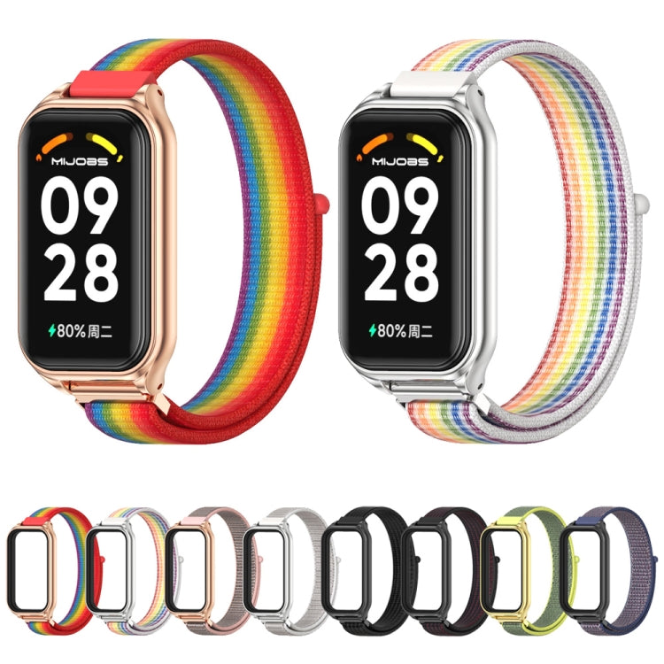 For Xiaomi Smart Band 8 Active / Redmi Band 2 Mijobs Metal Shell Breathable Nylon Loop Watch Band(Pink Rose Gold) - Watch Bands by MIJOBS | Online Shopping South Africa | PMC TechLife | Buy Now Pay Later Mobicred
