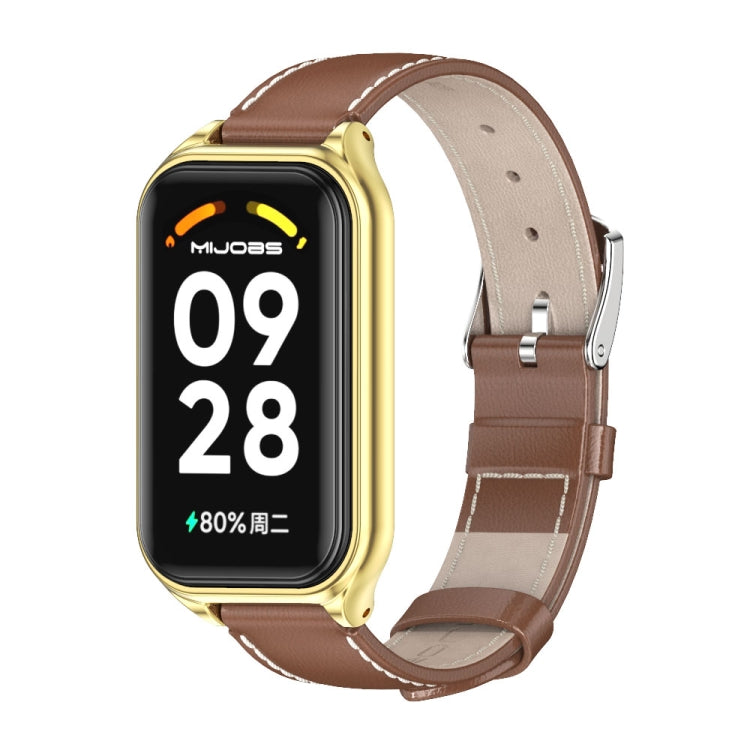 For Redmi Band 2 Mijobs Metal Shell Genuine Leather Watch Band(Brown Gold) -  by MIJOBS | Online Shopping South Africa | PMC Jewellery