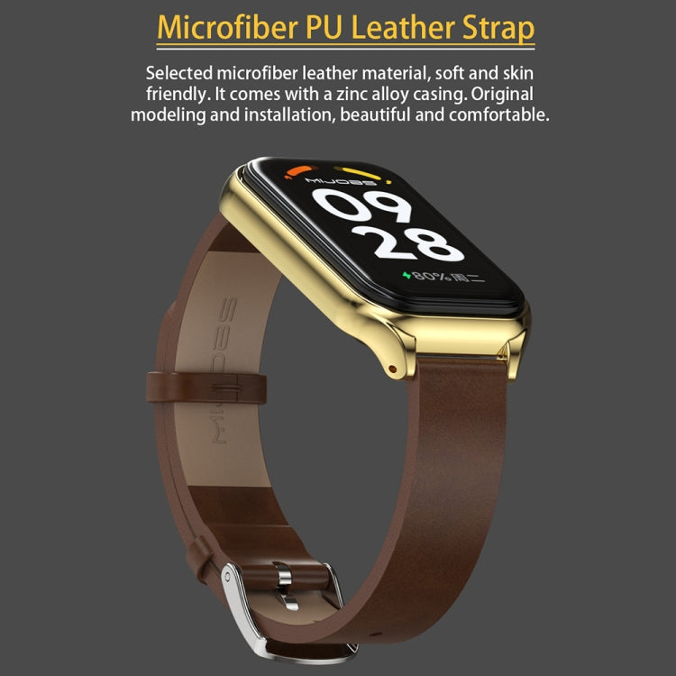 For Xiaomi Smart Band 8 Active / Redmi Band 2 Mijobs Metal Shell Genuine Leather Watch Band(Black Silver) - Watch Bands by MIJOBS | Online Shopping South Africa | PMC Jewellery | Buy Now Pay Later Mobicred