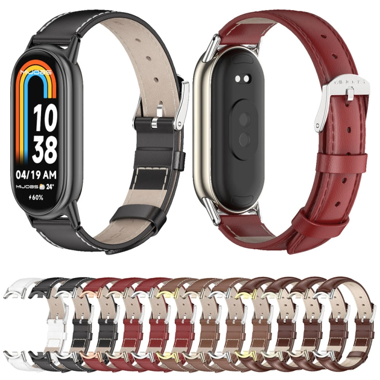 For Xiaomi Mi Band 8 / 9 / 9 NFC Mijobs Genuine Leather Watch Band(Bamboo Coffee Silver) - Watch Bands by MIJOBS | Online Shopping South Africa | PMC TechLife | Buy Now Pay Later Mobicred