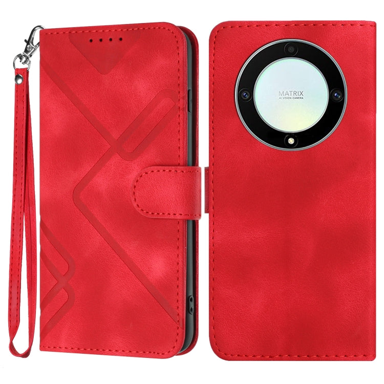 For Honor Magic5 Lite 5G Line Pattern Skin Feel Leather Phone Case(Red) - free shipping - PMC TechLife - Order now!