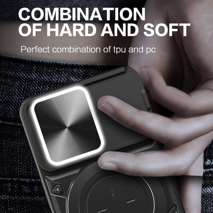 For iPhone 14 Pro CD Texture Sliding Camshield Magnetic Holder Phone Case(Silver) - free shipping - PMC TechLife - Order now!