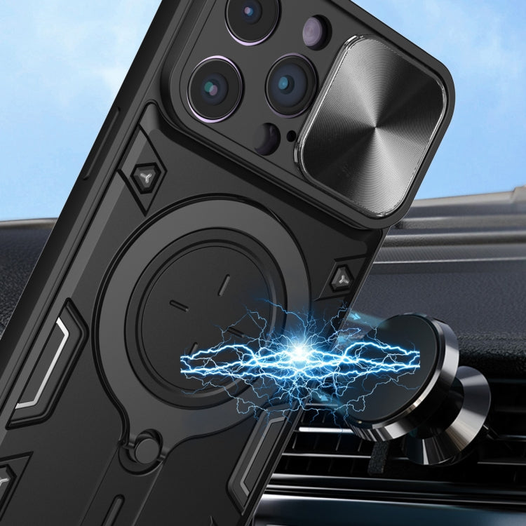 For iPhone 14 Pro Max CD Texture Sliding Camshield Magnetic Holder Phone Case(Black) - free shipping - PMC TechLife - Order now!