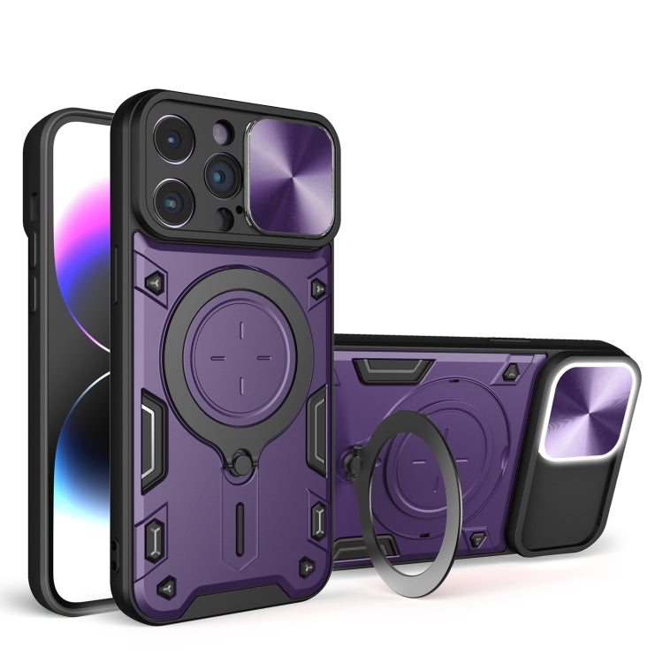 For iPhone 14 Pro Max CD Texture Sliding Camshield Magnetic Holder Phone Case(Purple) - free shipping - PMC TechLife - Order now!