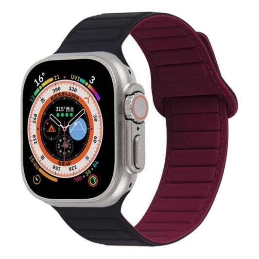 For Apple Watch 8 45mm  Loop Magnetic Silicone Watch Band(Black Wine Red) - Watch Bands by PMC Jewellery | Online Shopping South Africa | PMC Jewellery