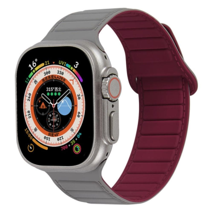 For Apple Watch 7 45mm Loop Magnetic Silicone Watch Band(Grey Wine Red) - Watch Bands by PMC TechLife | Online Shopping South Africa | PMC TechLife