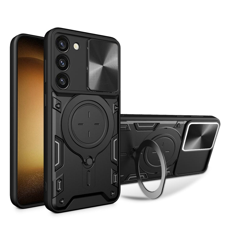 For Samsung Galaxy S23+ 5G CD Texture Sliding Camshield Magnetic Holder Phone Case(Black) - free shipping - PMC TechLife - Order now!
