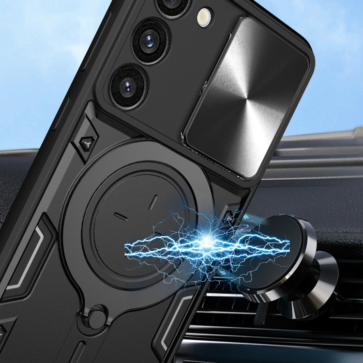 For Samsung Galaxy S23+ 5G CD Texture Sliding Camshield Magnetic Holder Phone Case(Black) - free shipping - PMC TechLife - Order now!