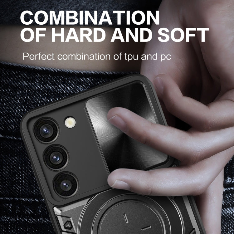 For Samsung Galaxy S23+ 5G CD Texture Sliding Camshield Magnetic Holder Phone Case(Black) - free shipping - PMC TechLife - Order now!