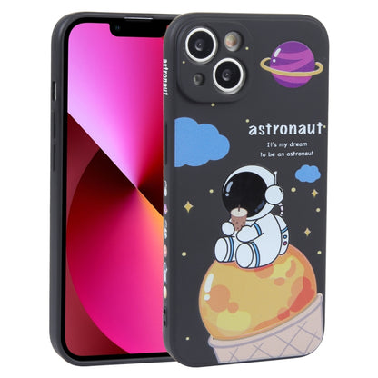 For iPhone 13 Milk Tea Astronaut Pattern Liquid Silicone Phone Case(Ivory Black) - iPhone 13 Cases by PMC Jewellery | Online Shopping South Africa | PMC Jewellery