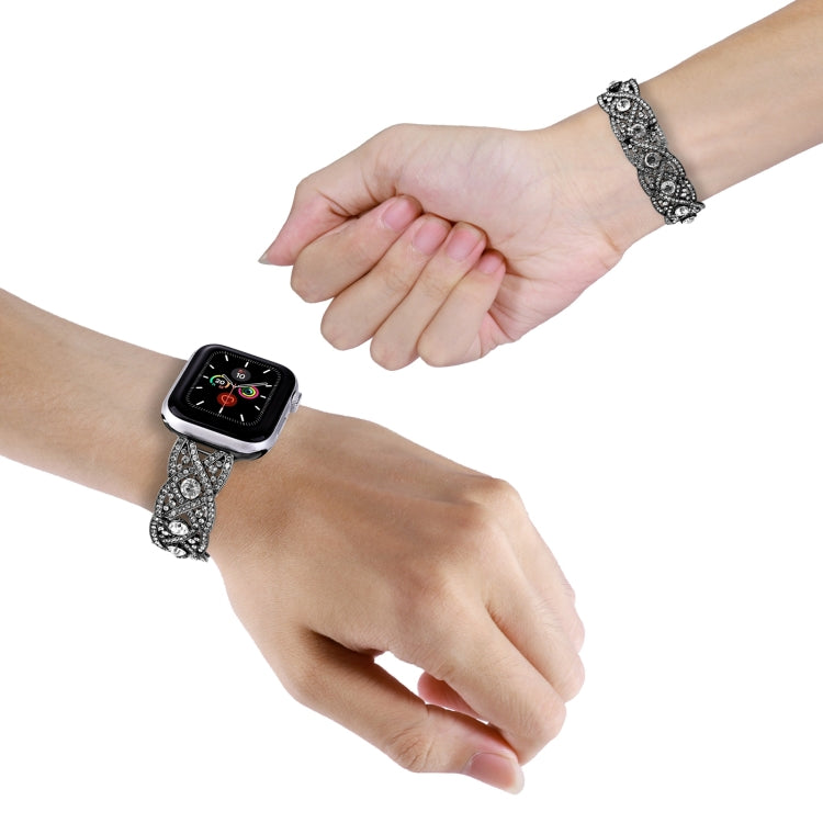 Diamonds Twist Metal Watch Band For Apple Watch 5 44mm(Black) - Watch Bands by PMC TechLife | Online Shopping South Africa | PMC TechLife
