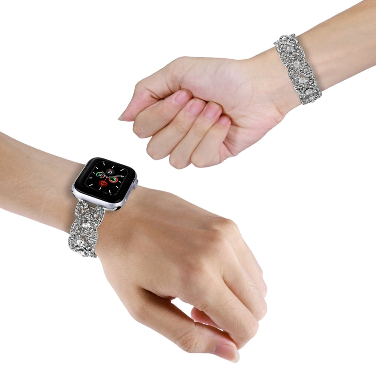 Diamonds Twist Metal Watch Band For Apple Watch 38mm(Silver) - Watch Bands by PMC TechLife | Online Shopping South Africa | PMC TechLife