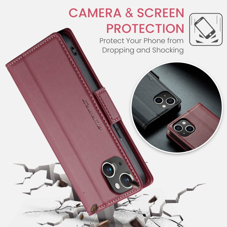 For iPhone 14 Plus CaseMe 023 Butterfly Buckle Litchi Texture RFID Anti-theft Leather Phone Case(Wine Red) - iPhone 14 Plus Cases by CaseMe | Online Shopping South Africa | PMC Jewellery