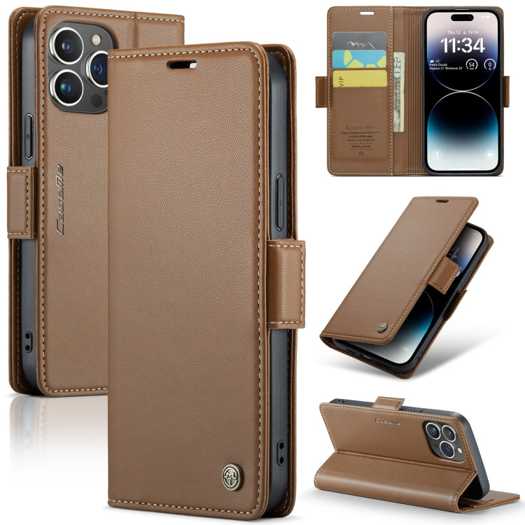 For iPhone 14 Pro CaseMe 023 Butterfly Buckle Litchi Texture RFID Anti-theft Leather Phone Case(Brown) - iPhone 14 Pro Cases by CaseMe | Online Shopping South Africa | PMC Jewellery