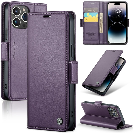 For iPhone 14 Pro CaseMe 023 Butterfly Buckle Litchi Texture RFID Anti-theft Leather Phone Case(Pearly Purple) - iPhone 14 Pro Cases by CaseMe | Online Shopping South Africa | PMC Jewellery